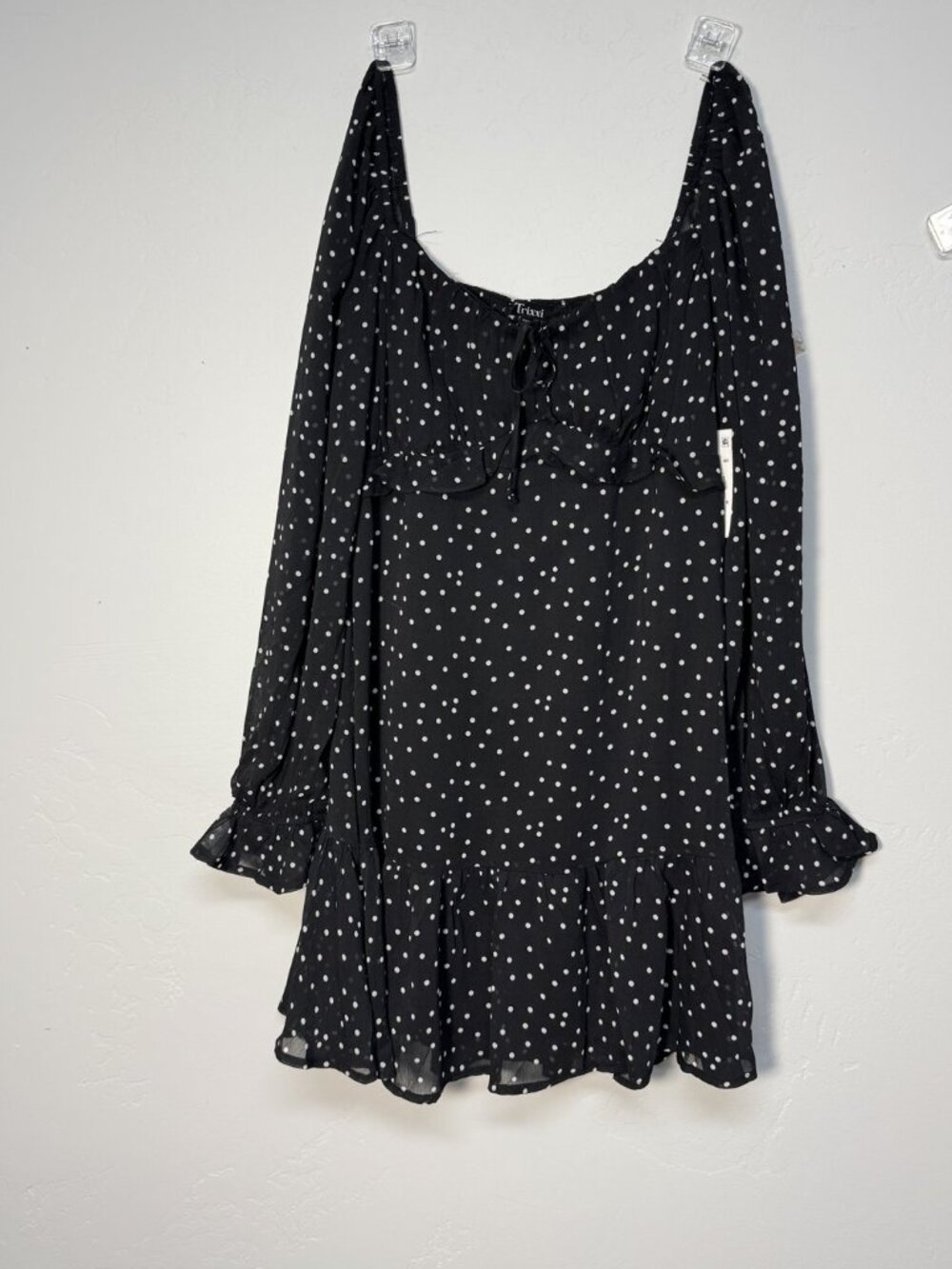 NWT Trixxi Polka Dot Smocked Square Neck Sheer Sleeve Mini Dress Size S · UC-053